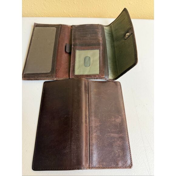 Vintage Fossil Long Wallet/Checkbook Clutch – Brown Leather, Basketweave Texture - Picture 5 of 9